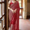 Red Georgette Embroidery Work Saree