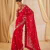 Red Georgette Mirror Work Saree