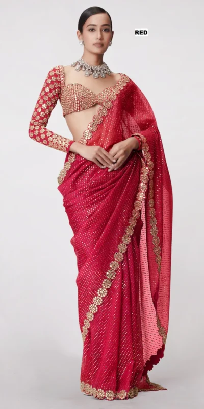 DF 3429 Red Color Faux Georgette 5mm Sequence Work Saree Casual, Wedding, Festive, Events . Expected Delivery 4-6 Working Days @2199/- only | Sarees, Bollywood Sarees, Creative Sarees, Designer Sarees, Embroidered Sarees, Ethnic Saree, Modern Digital sarees, Party Wear Sarees
