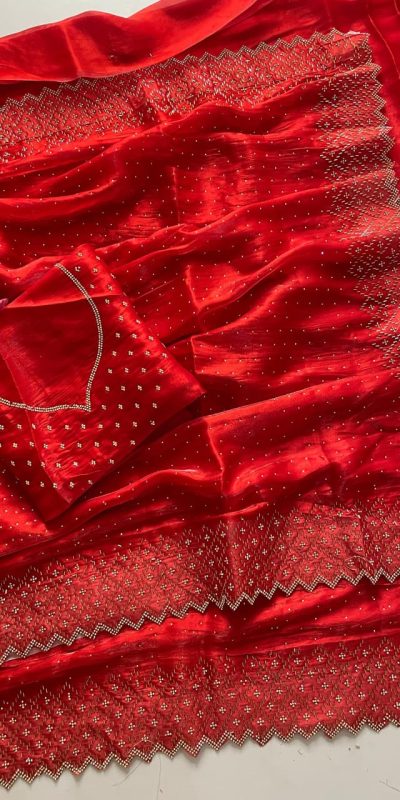DF 3467 Red Color Jimmy Choo Full Zarkhan Diamond Work Saree Casual, Wedding, Festive, Events . Expected Delivery  4-6 Working Days @2099/- only                                                                                | Sarees, Bollywood Sarees, Creative Sarees, Designer Sarees, Embroidered Sarees, Ethnic Saree, Modern Digital sarees, Party Wear Sarees