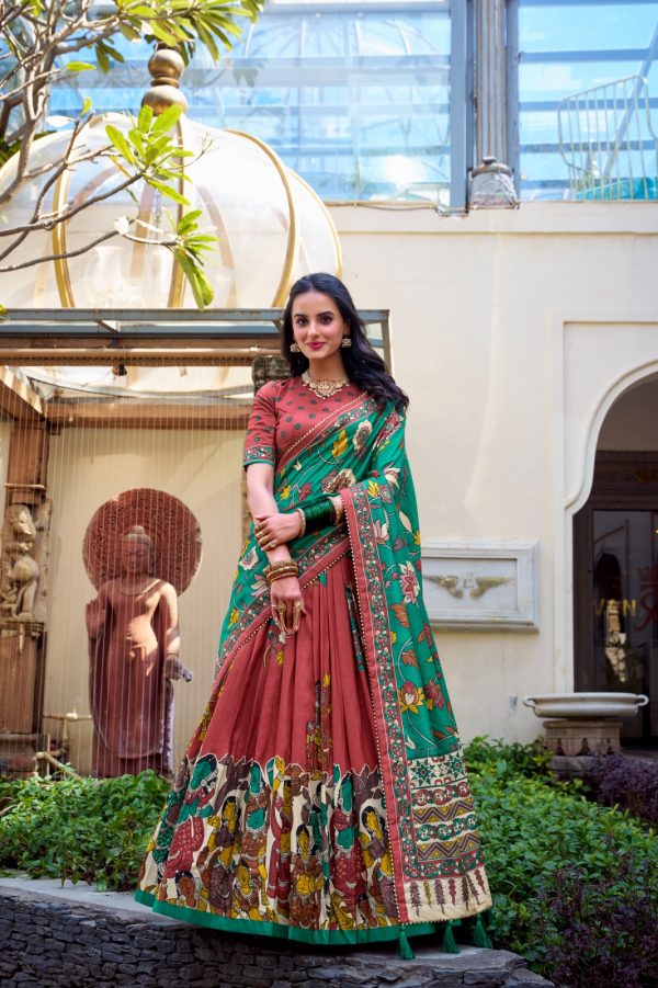 LNB 1236 Red Color Tasar Silk Kalamkari Print With Foil Work Lehenga Choli Wedding, Party, Festive, Events Etc. Delivery 4-6 Working Days Rs 2449 | Lehenga, Bollywood Lehenga, Creative Lehenga, Designer Lehenga, Embroidered Lehenga, Party Wear Lehenga