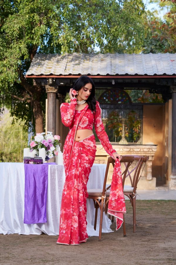 YNF 7010 Red Color Weightless Marbal Floral Printed Pearl Lace Saree Casual, Wedding, Festive, Events . Expected Delivery  4-6 Working Days @1599/- only                                                                                | Sarees, Bollywood Sarees, Creative Sarees, Designer Sarees, Embroidered Sarees, Ethnic Saree, Modern Digital sarees, Party Wear Sarees