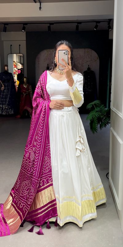 LNB 1653 White Color Gaji Silk Dyeing With Lagdi patta Lehenga Choli Wedding, Party, Festive, Events Etc. Delivery 4-6 Working Days Rs 3499 | Lehenga, Bollywood Lehenga, Creative Lehenga, Designer Lehenga, Embroidered Lehenga, Party Wear Lehenga