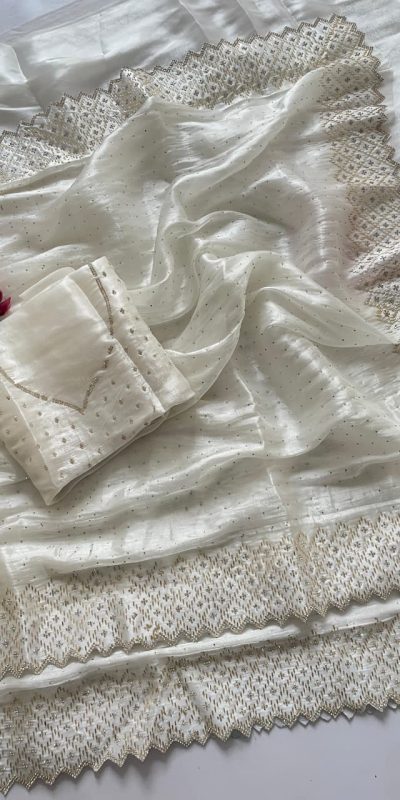 DF 3467 White Color Jimmy Choo Full Zarkhan Diamond Work Saree Casual, Wedding, Festive, Events . Expected Delivery  4-6 Working Days @2099/- only                                                                                | Sarees, Bollywood Sarees, Creative Sarees, Designer Sarees, Embroidered Sarees, Ethnic Saree, Modern Digital sarees, Party Wear Sarees