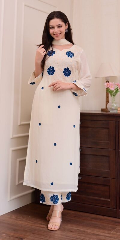 BE 382 White Color Roman Silk Embroidery Work Salwar Suit Casual, Wedding, Festive, Events . Expected Delivery 4-6 Working Days @1949/- only | Jump Suits, Tops & Bottoms, Track Suits, Salwar suit, Casual Suits, Creative suits, Designer Suits, Palazzo Suits, Party Wear Suits, Patiala Suits, Straight Suits, Trendy Wear
