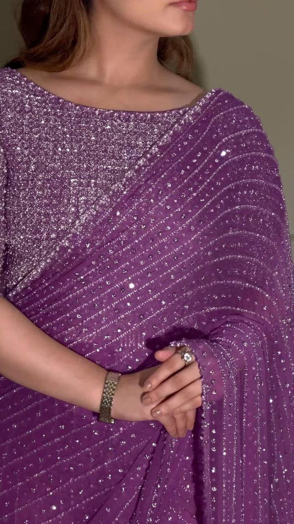 YNF 3452 Wine Color Georgette Sequins Multy Embroidery Work Saree Casual, Wedding, Festive, Events . Expected Delivery  4-6 Working Days @1799/- only                                                                                | Sarees, Bollywood Sarees, Creative Sarees, Designer Sarees, Embroidered Sarees, Ethnic Saree, Modern Digital sarees, Party Wear Sarees
