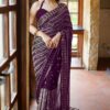 Wine Georgette Embroidery Work Saree