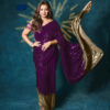 Wine Georgette Embroidery Work Saree
