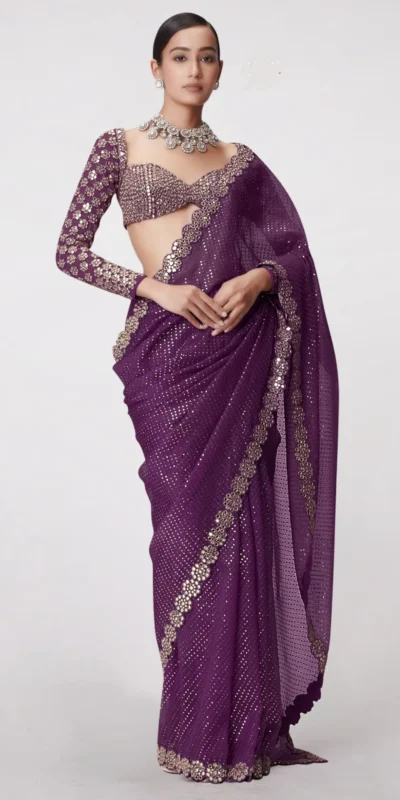 DF 3429 Wine Color Faux Georgette 5mm Sequence Work Saree Casual, Wedding, Festive, Events . Expected Delivery 4-6 Working Days @2199/- only | Sarees, Bollywood Sarees, Creative Sarees, Designer Sarees, Embroidered Sarees, Ethnic Saree, Modern Digital sarees, Party Wear Sarees