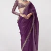 Wine Georgette Sequence Work Saree