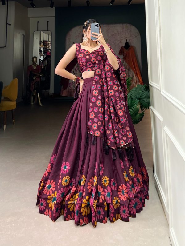 LNB 1232 Wine Color Tasar Silk Floral Print With Foil Work Lehenga Choli Wedding, Party, Festive, Events Etc. Delivery 4-6 Working Days Rs 2149 | Lehenga, Bollywood Lehenga, Creative Lehenga, Designer Lehenga, Embroidered Lehenga, Party Wear Lehenga