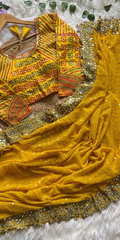 DF 3453 Yellow Color Faux Georgette 5mm Sequence Work Casual, Wedding, Festive, Events . Expected Delivery  4-6 Working Days @2099/- only                                                                                | Sarees, Bollywood Sarees, Creative Sarees, Designer Sarees, Embroidered Sarees, Ethnic Saree, Modern Digital sarees, Party Wear Sarees