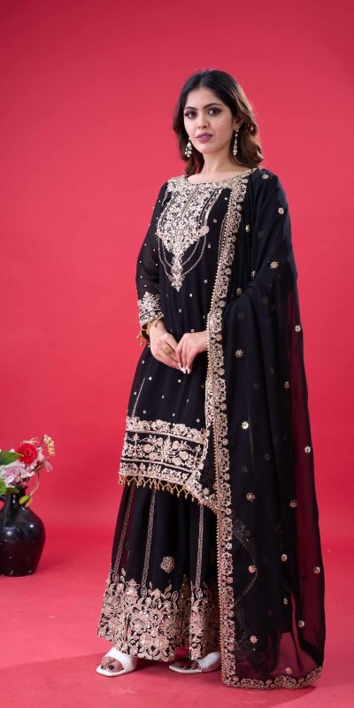 SR 1688 Black Faux Georgette with Lace Work & Embroidery Work. Salwar Suit Introductory Price ₹1949. Delivery 4-6 Working Days. Shop now. | Jump Suits, Salwar suit, Casual Suits, Creative suits, Designer Suits, Palazzo Suits, Party Wear Suits, Patiala Suits, Straight Suits