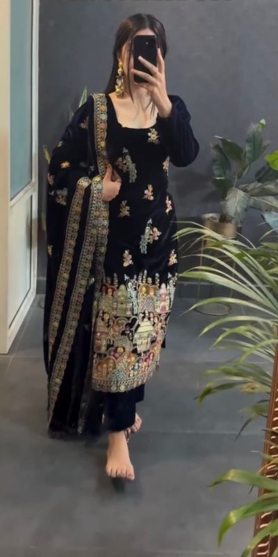 VLM 237 Black Viscose Velvet Salwar Suit Perfect for Wedding, Party, Karwa Chauth, Pooja, Ethnic Day – . Exclusive Offer ₹2449. Delivery 4-6 Working Days | Jump Suits, Salwar suit, Casual Suits, Creative suits, Designer Suits, Palazzo Suits, Party Wear Suits, Patiala Suits, Straight Suits