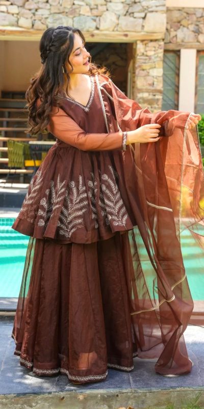 SSR 523 Brown Heavy Star Georgette Salwar Suit Perfect for Wedding, Party, Baisakhi, Housewarming, Temple Visit Affordable Price ₹1799. Delivery 4-6 Days | Jump Suits, Salwar suit, Casual Suits, Creative suits, Designer Suits, Palazzo Suits, Party Wear Suits, Patiala Suits, Straight Suits