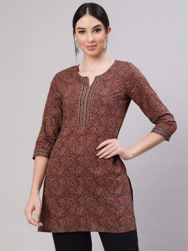 INLI Blush 2.0 Dark Red Cotton Printed Designer Work Kurti in . Wedding, Party, Festive, Events, Special Price ₹1269. Delivery 4-6 Working Days. Shop now. | Kurti, Bollywood Kurti, Creative Kurtis, Designer Kurti, Party Wear Kurti, Selfie Kurti