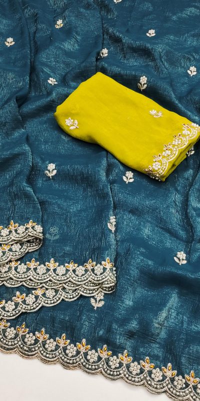 BT 1267 Firozi in Crunchy Chiffon Embroidery Work Saree . Wedding, Party, Festive, Events, Exclusive Offer ₹1749. Delivery 4-6 Working Days. Shop now. | Sarees, Bollywood Sarees, Creative Sarees, Designer Sarees, Embroidered Sarees, Ethnic Saree, Modern Digital sarees, Party Wear Sarees