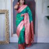 Firozi Paithani Ajanta Lotus With Lace Work Saree