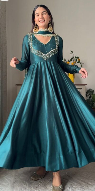 VLM 238 Firozi in Star Georgette. Lace Work Gown Wedding, Party, Festive, Events at ₹1999 only. Delivery 4-6 Working Days. Shop now. | Gowns, Bollywood Gowns, Creative Gowns, Designer Gowns, Embroidered Gowns, Party Wear Gowns