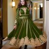 Green Faux Georgette With Full Embroidery Gown
