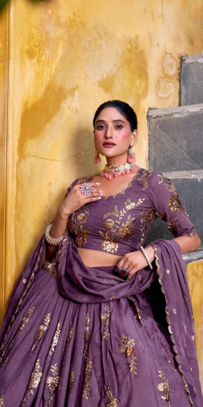 LNB 1451 Lavender Chocolate Crush with Embroidery Work & Sequins Work Lehenga Choli . Get it for ₹3499. Delivery 4-6 Working Days. Shop now. | Lehenga, Bollywood Lehenga, Creative Lehenga, Designer Lehenga, Embroidered Lehenga, Party Wear Lehenga