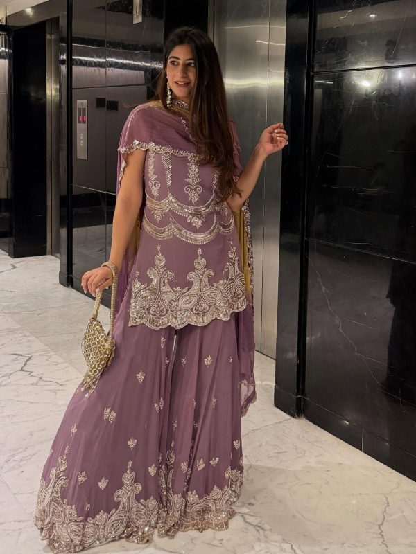 SR 1684 Lavender Faux Georgette with Embroidery Work & Digital Print Salwar Suit . Get it for ₹2149. Delivery 4-6 Working Days. Shop now. | Jump Suits, Salwar suit, Casual Suits, Creative suits, Designer Suits, Palazzo Suits, Party Wear Suits, Patiala Suits, Straight Suits