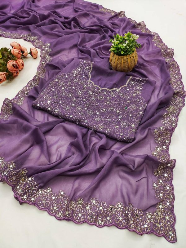 BT 12 Lavender Soft Star Georgette Silk with Embroidery Work & Mirror Work Saree . Exclusive Offer ₹1999. Delivery 4-6 Working Days. Shop now. | Sarees, Bollywood Sarees, Creative Sarees, Designer Sarees, Embroidered Sarees, Ethnic Saree, Modern Digital sarees, Party Wear Sarees