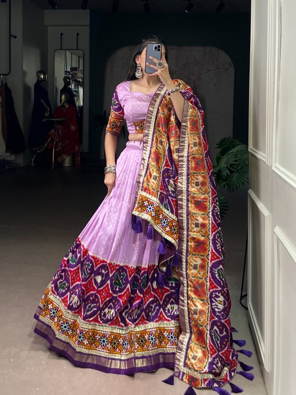 LNB 1734 Lavender Tasar Silk Gamthi Work With MirrorWork Lehenga Choli Introductory Price ₹2999. Delivery 4-6 Working Days. Shop now. | Lehenga, Bollywood Lehenga, Creative Lehenga, Designer Lehenga, Embroidered Lehenga, Party Wear Lehenga