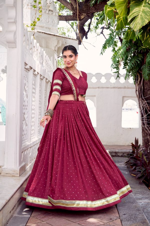 LNB 1664 Maroon Pure Chanderi Lehenga Choli Perfect for Wedding, Party, Family Gatherings, Festival Celebrations, Grab it for ₹2999. Delivery 4-6 Days | Lehenga, Bollywood Lehenga, Creative Lehenga, Designer Lehenga, Embroidered Lehenga, Party Wear Lehenga