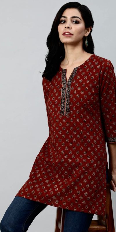 INLI Blush 2.0 Maroon Cotton Printed Designer Work Kurti in . Wedding, Party, Festive, Events, Special Price ₹1269. Delivery 4-6 Working Days. Shop now. | Kurti, Bollywood Kurti, Creative Kurtis, Designer Kurti, Party Wear Kurti, Selfie Kurti
