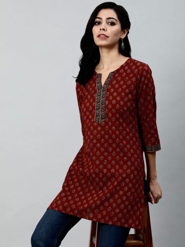 INLI Blush 2.0 Maroon Cotton Printed Designer Work Kurti in . Wedding, Party, Festive, Events, Special Price ₹1269. Delivery 4-6 Working Days. Shop now. | Kurti, Bollywood Kurti, Creative Kurtis, Designer Kurti, Party Wear Kurti, Selfie Kurti