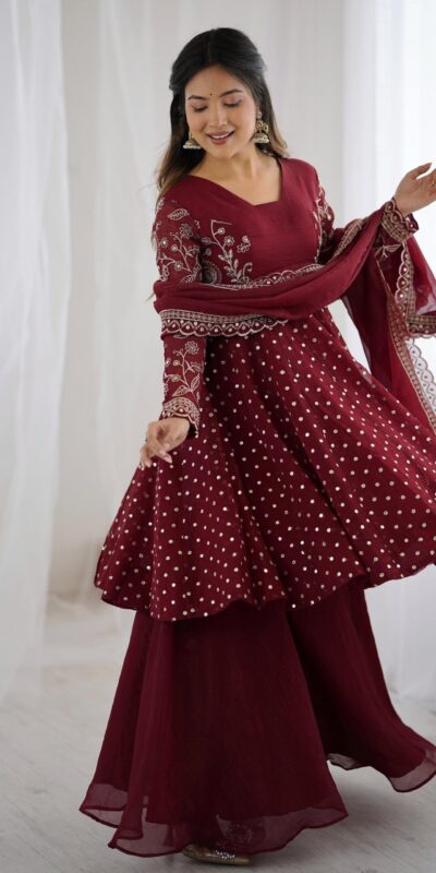 ZSR 3134 Maroon Crunchy Silk Salwar Suit Perfect for Wedding, Party, Sangeet, Anniversary, Housewarming Introductory Price ₹2399. Delivery 4-6 | Jump Suits, Salwar suit, Casual Suits, Creative suits, Designer Suits, Palazzo Suits, Party Wear Suits, Patiala Suits, Straight Suits