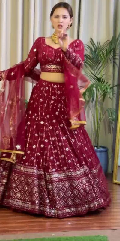 DC G88 Maroon Fox Georgette with Lace Work & Embroidery Work Lehenga Choli . Get it for ₹2099. Delivery 4-6 Working Days. Shop now. | Lehenga, Bollywood Lehenga, Creative Lehenga, Designer Lehenga, Embroidered Lehenga, Party Wear Lehenga