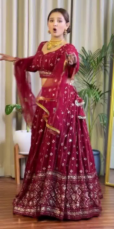 DC G88 Maroon Fox Georgette with Lace Work & Embroidery Work Lehenga Choli . Get it for ₹2099. Delivery 4-6 Working Days. Shop now. | Lehenga, Bollywood Lehenga, Creative Lehenga, Designer Lehenga, Embroidered Lehenga, Party Wear Lehenga