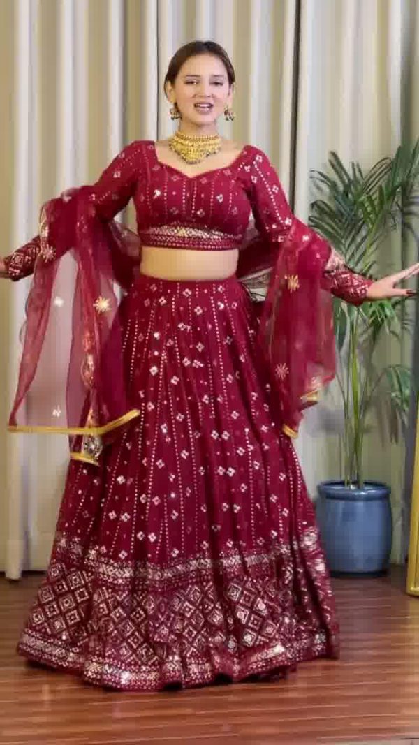 DC G88 Maroon Fox Georgette with Lace Work & Embroidery Work Lehenga Choli . Get it for ₹2099. Delivery 4-6 Working Days. Shop now. | Lehenga, Bollywood Lehenga, Creative Lehenga, Designer Lehenga, Embroidered Lehenga, Party Wear Lehenga