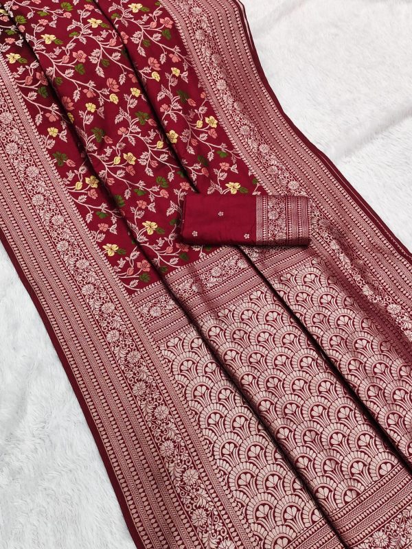MB 96 Red Color Khaddi Pashmina with Zari Work & Lace Work Saree . Now at just ₹1999. Delivery 4-6 Working Days. Shop now. | Sarees, Bollywood Sarees, Creative Sarees, Designer Sarees, Embroidered Sarees, Ethnic Saree, Modern Digital sarees, Party Wear Sarees