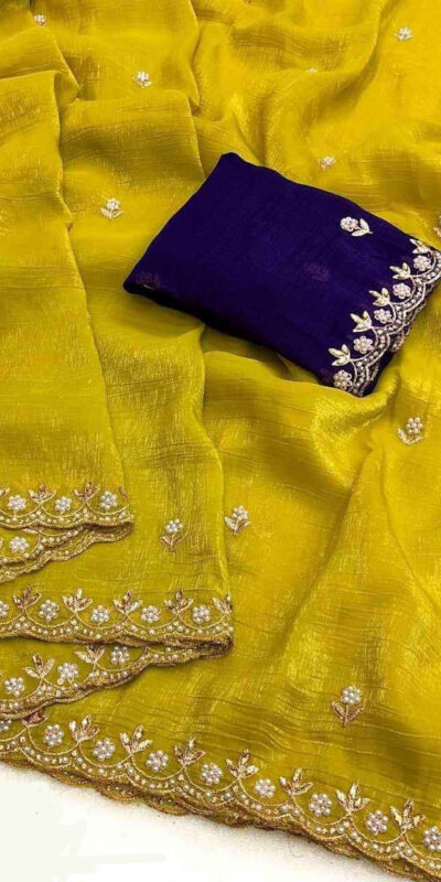 BT 1267 Mustard in Crunchy Chiffon Embroidery Work Saree . Wedding, Party, Festive, Events, Exclusive Offer ₹1749. Delivery 4-6 Working Days. Shop now. | Sarees, Bollywood Sarees, Creative Sarees, Designer Sarees, Embroidered Sarees, Ethnic Saree, Modern Digital sarees, Party Wear Sarees