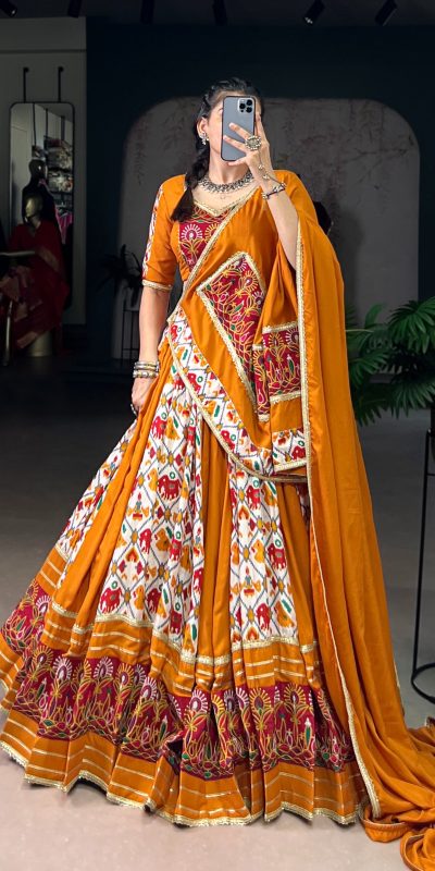 LNB1685 Green Color Tussar Silk Patola Foil Printed Lehenga Choli Festive, Wedding, Party, Events Expected Etc. Delivery 4-6 Working Days @2199/- | Lehenga, Bollywood Lehenga, Creative Lehenga, Designer Lehenga, Embroidered Lehenga, Party Wear Lehenga