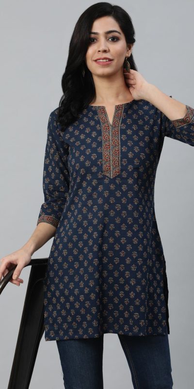 INLI Blush 2.0 Navy Blue Cotton Printed Designer Work Kurti in . Wedding, Party, Festive, Events, Special Price ₹1269. Delivery 4-6 Working Days. Shop now. | Kurti, Bollywood Kurti, Creative Kurtis, Designer Kurti, Party Wear Kurti, Selfie Kurti