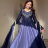 VLM 238 Navy Blue in Star Georgette. Lace Work Gown Wedding, Party, Festive, Events at ₹1999 only. Delivery 4-6 Working Days. Shop now. | Gowns, Bollywood Gowns, Creative Gowns, Designer Gowns, Embroidered Gowns, Party Wear Gowns