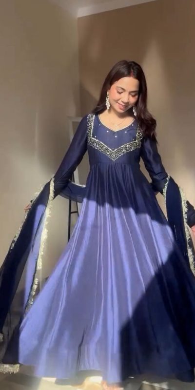 VLM 238 Navy Blue in Star Georgette. Lace Work Gown Wedding, Party, Festive, Events at ₹1999 only. Delivery 4-6 Working Days. Shop now. | Gowns, Bollywood Gowns, Creative Gowns, Designer Gowns, Embroidered Gowns, Party Wear Gowns