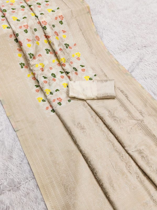MB 96 Off White Color Khaddi Pashmina with Zari Work & Lace Work Saree . Now at just ₹1999. Delivery 4-6 Working Days. Shop now. | Sarees, Bollywood Sarees, Creative Sarees, Designer Sarees, Embroidered Sarees, Ethnic Saree, Modern Digital sarees, Party Wear Sarees