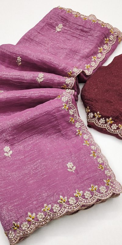 BT 1267 Onion in Crunchy Chiffon Embroidery Work Saree . Wedding, Party, Festive, Events, Exclusive Offer ₹1749. Delivery 4-6 Working Days. Shop now. | Sarees, Bollywood Sarees, Creative Sarees, Designer Sarees, Embroidered Sarees, Ethnic Saree, Modern Digital sarees, Party Wear Sarees