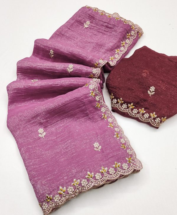 BT 1267 Onion in Crunchy Chiffon Embroidery Work Saree . Wedding, Party, Festive, Events, Exclusive Offer ₹1749. Delivery 4-6 Working Days. Shop now. | Sarees, Bollywood Sarees, Creative Sarees, Designer Sarees, Embroidered Sarees, Ethnic Saree, Modern Digital sarees, Party Wear Sarees