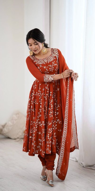 SRK 5299 Orange Georgette With Sequence Work Perfect for Wedding, Party, Lohri, Temple Visit, Ganesh Chaturthi Festive, Events, 4-6 Working Days At 2149 | Gowns, Bollywood Gowns, Creative Gowns, Designer Gowns, Embroidered Gowns, Party Wear Gowns