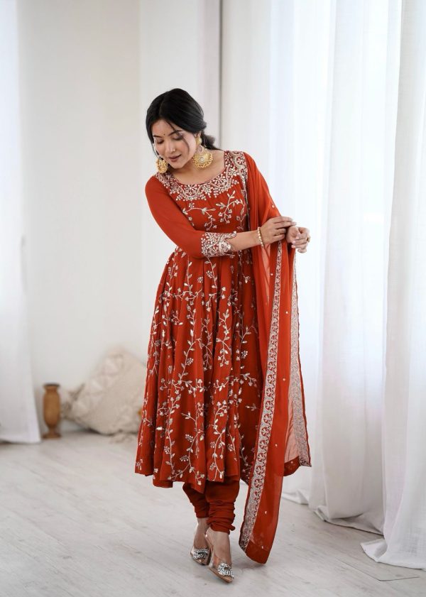SRK 5299 Orange Georgette With Sequence Work Perfect for Wedding, Party, Lohri, Temple Visit, Ganesh Chaturthi Festive, Events, 4-6 Working Days At 2149 | Gowns, Bollywood Gowns, Creative Gowns, Designer Gowns, Embroidered Gowns, Party Wear Gowns