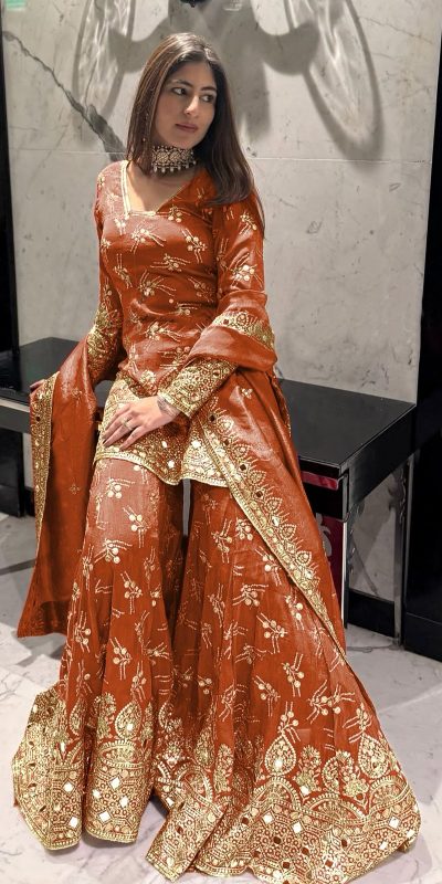 SR 1664 Orange Color Simmer with Embroidery Work Silk Salwar Suit . Wedding, Party, Festive, Events, Best Price ₹2599. Delivery 4-6 Working Days. Shop now. | Jump Suits, Salwar suit, Casual Suits, Creative suits, Designer Suits, Palazzo Suits, Party Wear Suits, Patiala Suits, Straight Suits