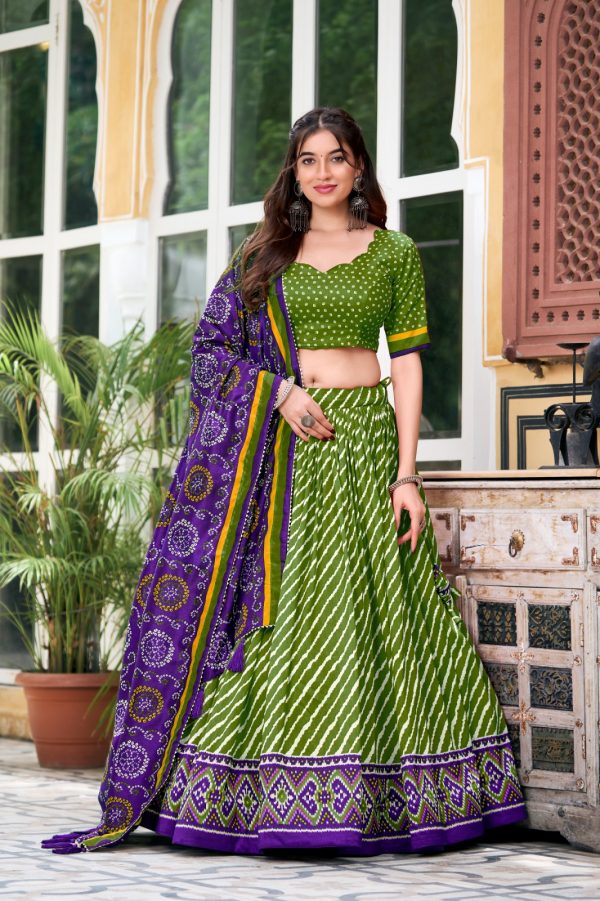 LNB 1224 Parrot Green Tasar Silk Lehenga Choli With Bandhej Print & Patola Print. Now at just ₹2449. Delivery 4-6 Working Days. Shop now. | Lehenga, Bollywood Lehenga, Creative Lehenga, Designer Lehenga, Embroidered Lehenga, Party Wear Lehenga