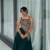 Peacock Blue Chinon Mirror Work Lehenga Choli