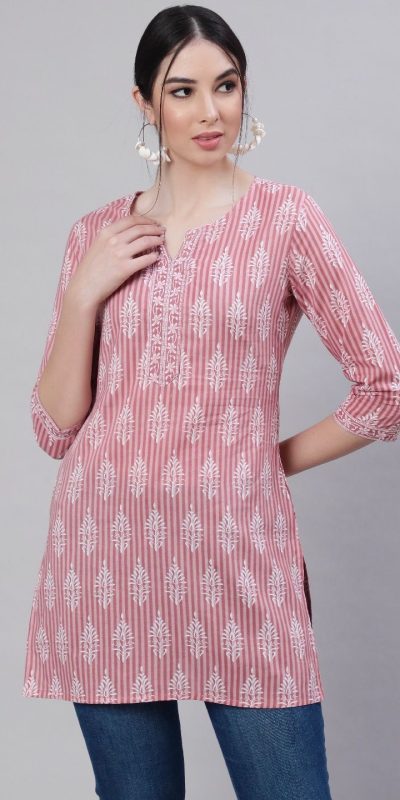 INLI Blush 2.0 Pink Cotton Printed Designer Work Kurti in . Wedding, Party, Festive, Events, Special Price ₹1269. Delivery 4-6 Working Days. Shop now. | Kurti, Bollywood Kurti, Creative Kurtis, Designer Kurti, Party Wear Kurti, Selfie Kurti